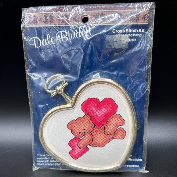 Dale Burdett Cross Stitch Kit CM 820 Hearts A Flutter Ready to Hang VTG 1987 - Picture 2 of 8